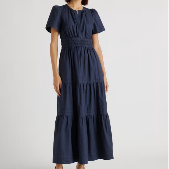 Quince Dresses & Skirts - Quince Navy Blue Midi Dress with Smocked Waist